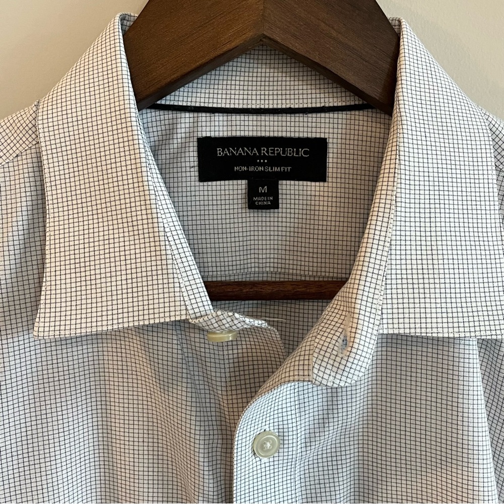 Banana Republic Men’s Blue Check Non Iron Slim Fit Long Sleeve M